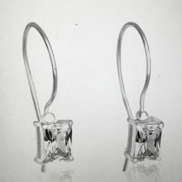 2 Ct Emerald Cut CZ French Wire Earrings-.925 Sterling Silver - Picture 3 of 4